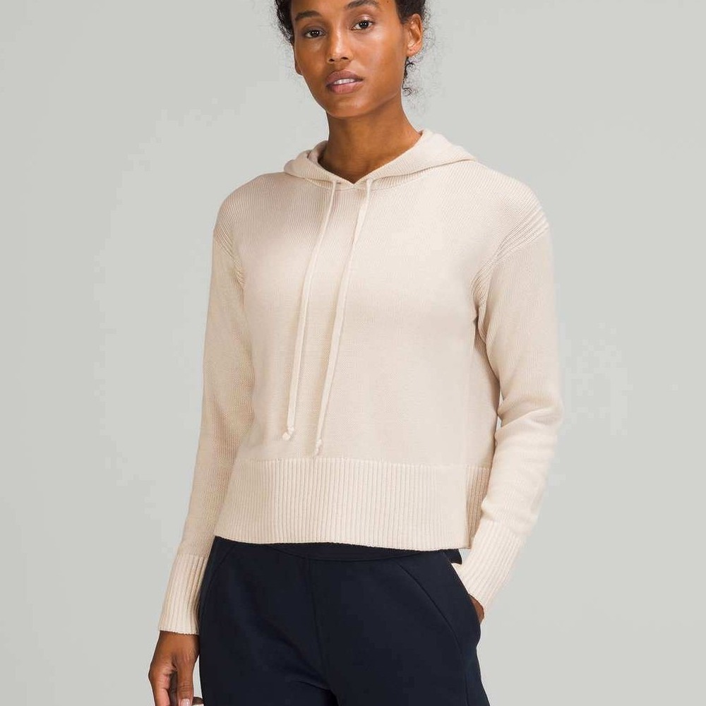 Lululemon Ribbed Knit Pullover Hoodie Sweater Cream Beige Women Size 6-8 Approx